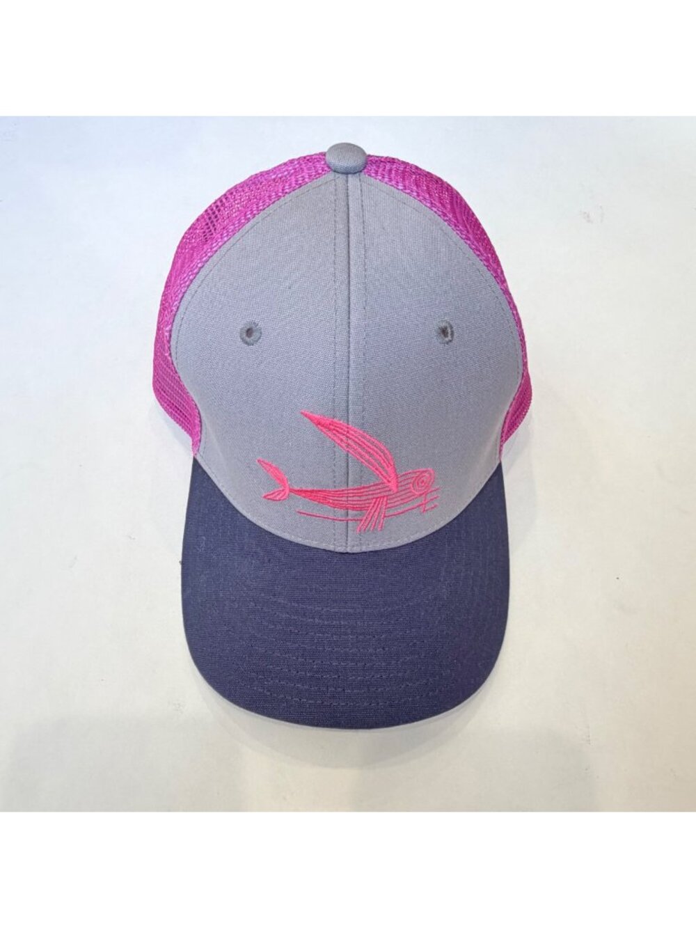 Patagonia Like New Flying Fish Trucker Hat Gray Navy Pink Snapback Cap